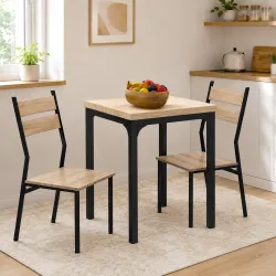 Conjunto de Mesa y 2 Sillas de Comedor de 3 Piezas para Espacios Pequeños para 2 Personas Carga 120 kg Madera Na... - Ogal.Es