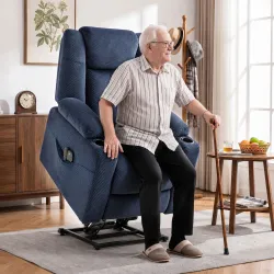 Sillón Relax Reclinable Eléctrico Levanta Personas Mayores con Masaje Calor Portavasos Mando Bolsillos Azul Oscuro - Ogal.Es