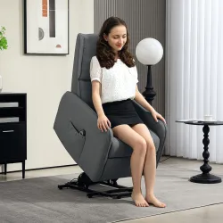 Sillón Relax Reclinable Eléctrico Levanta Personas de Tela Lino Control Remoto Asiento con Muelles Reposapiés Gris - Ogal.Es