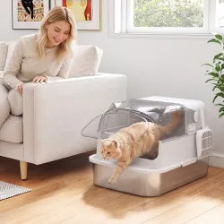 Arenero para Gatos de Acero Inoxidable XXL con Tapa Extraíble 3 en 1 Borde Alto Pedal Pala Diseño Desmontable Bl... - Ogal.Es