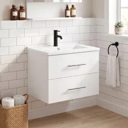 Mueble de Baño con Lavabo Montaje en Pared con 2 Cajones Lavamanos de Cerámica Estilo Moderno 61x40x48 cm Blanco - Ogal.Es