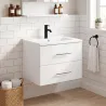 Mueble de Baño con Lavabo Montaje en Pared con 2 Cajones Lavamanos de Cerámica Estilo Moderno 61x40x48 cm Blanco - Ogal.Es