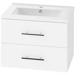 Mueble de Baño con Lavabo Montaje en Pared con 2 Cajones Lavamanos de Cerámica Estilo Moderno 61x40x48 cm Blanco - Ogal.Es