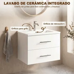 Mueble de Baño con Lavabo Montaje en Pared con 2 Cajones Lavamanos de Cerámica Estilo Moderno 61x40x48 cm Blanco - Ogal.Es