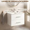 Mueble de Baño con Lavabo Montaje en Pared con 2 Cajones Lavamanos de Cerámica Estilo Moderno 61x40x48 cm Blanco - Ogal.Es