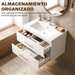 Mueble de Baño con Lavabo Montaje en Pared con 2 Cajones Lavamanos de Cerámica Estilo Moderno 61x40x48 cm Blanco - Ogal.Es