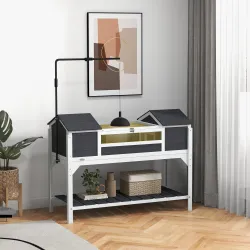 Casa de Tortugas de Madera con 2 Casetas y Soporte para Lámpara Ajustable, Estante y Techo Abatible, 122x56,5x93... - Ogal.Es
