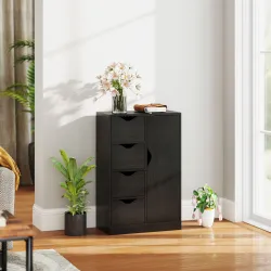 Armario de Salón con 4 Cajones 1 Puerta y Estante Interior Mueble de Almacenaje Multiusos 54x29x83 cm Negro - Ogal.Es