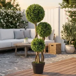 Árbol Artificial Topiario de Boj 90 cm con Maceta 3 Bolas de Boj Protección UV Decorativa Interior Exterior Verd... - Ogal.Es