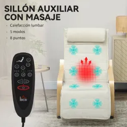 Sillón Salón con Masaje y Calefacción de Lino Reposapiés Ajustable Respaldo Alto Reposacabezas Control Remoto Bo... - Ogal.Es