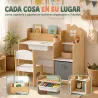 Escritorio Infantil con Silla con Caja de Tela Cajón 2 Compartimentos Estantes para Estudiar Dibujar 3-8 Años Na... - Ogal.Es