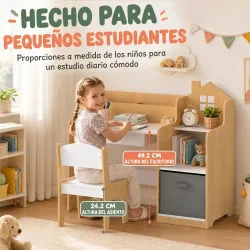 Escritorio Infantil con Silla con Caja de Tela Cajón 2 Compartimentos Estantes para Estudiar Dibujar 3-8 Años Na... - Ogal.Es