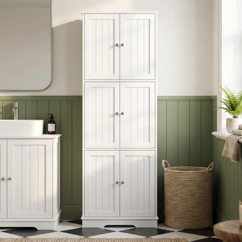 Armario de Baño Alto con 3 Armarios de Doble Puerta y Estantes Ajustables 60x30x160 cm Blanco - Ogal.Es