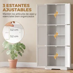 Armario de Baño Alto con 3 Armarios de Doble Puerta y Estantes Ajustables 60x30x160 cm Blanco - Ogal.Es