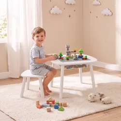 Mesa Infantil con Silla con Superficie para Bloques y Bolsa de Malla Bajo Mesa Montessori para Niños de 3-6 Años... - Ogal.Es