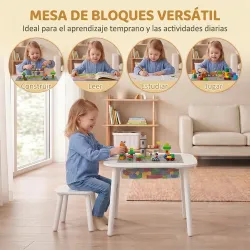 Mesa Infantil con Silla con Superficie para Bloques y Bolsa de Malla Bajo Mesa Montessori para Niños de 3-6 Años... - Ogal.Es