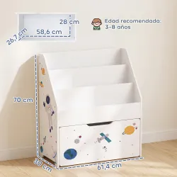 Librería Infantil con Cajón Móvil y 3 Estantes Estantería para Libros Diseño de Espacio Montessori 3 a 8 Años Bl... - Ogal.Es