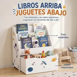 Librería Infantil con Cajón Móvil y 3 Estantes Estantería para Libros Diseño de Espacio Montessori 3 a 8 Años Bl... - Ogal.Es