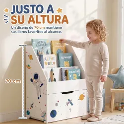 Librería Infantil con Cajón Móvil y 3 Estantes Estantería para Libros Diseño de Espacio Montessori 3 a 8 Años Bl... - Ogal.Es