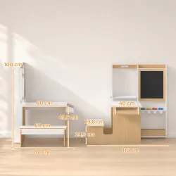 Mesa Infantil con Silla 5 en 1 con Pizarra Negra/Blanca y Rollo de Papel Almacenaje 4 Vasos de Pintura 3-8 Años ... - Ogal.Es