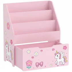 Librería Infantil con Cajón Móvil y 3 Estantes Estantería para Libros Diseño de Unicornio Montessori 3 a 8 Años ... - Ogal.Es