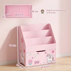 Librería Infantil con Cajón Móvil y 3 Estantes Estantería para Libros Diseño de Unicornio Montessori 3 a 8 Años ... - Ogal.Es
