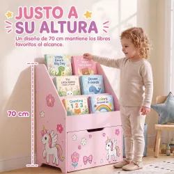 Librería Infantil con Cajón Móvil y 3 Estantes Estantería para Libros Diseño de Unicornio Montessori 3 a 8 Años ... - Ogal.Es