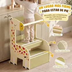 Torre de Aprendizaje Montessori Infantil Diseño de Jirafa de Madera con 2 Escalones Anchos Barandilla 3-8 Años A... - Ogal.Es