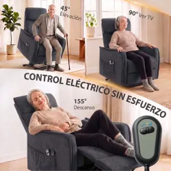 Sillón Relax Reclinable Eléctrico Levanta Personas con 2 Puntos Masaje Asiento con Muelles Reposapiés de Chenill... - Ogal.Es