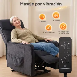 Sillón Relax Reclinable Eléctrico Levanta Personas con 2 Puntos Masaje Asiento con Muelles Reposapiés de Chenill... - Ogal.Es