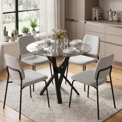 Mesa de Comedor Redonda para 4 Personas Ø80 cm Tablero de Vidrio Templado Patas Cruzadas de Acero Transparente - Ogal.Es