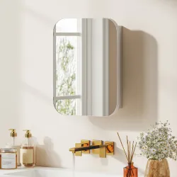 Armario de Baño con Espejo Diseño con Bordes Curvados Estantes Ajustables 40,2x10,2x50,9 cm Blanco - Ogal.Es