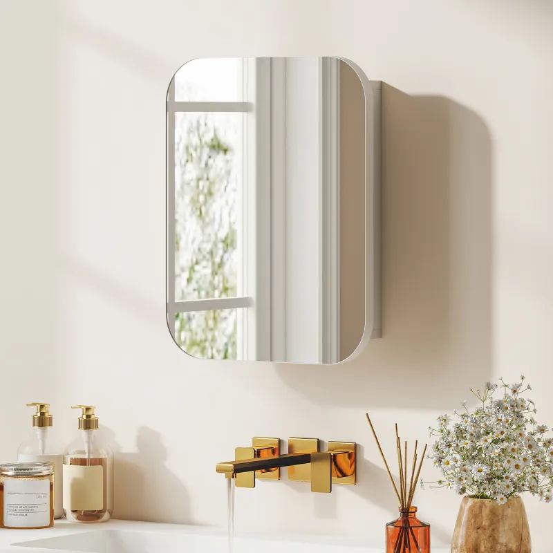 Armario de Baño con Espejo Diseño con Bordes Curvados Estantes Ajustables 40,2x10,2x50,9 cm Blanco - Ogal.Es