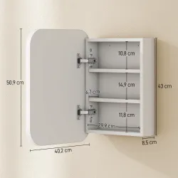 Armario de Baño con Espejo Diseño con Bordes Curvados Estantes Ajustables 40,2x10,2x50,9 cm Blanco - Ogal.Es