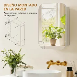 Armario de Baño con Espejo Diseño con Bordes Curvados Estantes Ajustables 40,2x10,2x50,9 cm Blanco - Ogal.Es