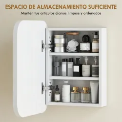 Armario de Baño con Espejo Diseño con Bordes Curvados Estantes Ajustables 40,2x10,2x50,9 cm Blanco - Ogal.Es