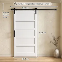 Puerta Corredera Interior 106,7x213,4 cm con Kit de Montaje MDF y Madera de Pino Riel y Herrajes para Baño Blanco - Ogal.Es