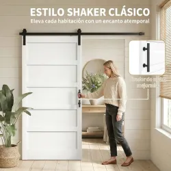 Puerta Corredera Interior 106,7x213,4 cm con Kit de Montaje MDF y Madera de Pino Riel y Herrajes para Baño Blanco - Ogal.Es