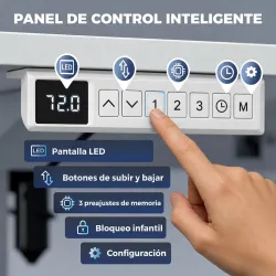 Escritorio Elevable Eléctrico 140x70 cm Altura Ajustable 72-120 cm 3 Memorias Silencioso 2 Ganchos 2 Pasacables ... - Ogal.Es