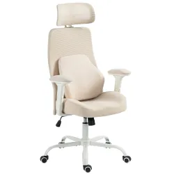 Silla de Escritorio Ergonómica Cojín Lumbar de Espuma Viscoelástica Reposacabezas 3D Reposabrazos Ajustables Beige - Ogal.Es