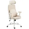 Silla de Escritorio Ergonómica Cojín Lumbar de Espuma Viscoelástica Reposacabezas 3D Reposabrazos Ajustables Beige - Ogal.Es
