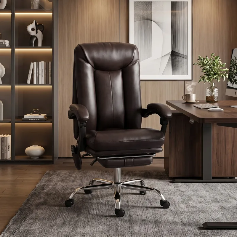 Silla de Oficina con 6 Puntos de Masaje Calor Lumbar Reposapiés Altura Ajustable Control Remoto y Tejido de PU M... - Ogal.Es