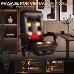 Silla de Oficina con 6 Puntos de Masaje Calor Lumbar Reposapiés Altura Ajustable Control Remoto y Tejido de PU M... - Ogal.Es