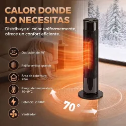 Calefactor Eléctrico Cerámico PTC 2000W con 5 Modos App Wi?Fi Llama 3D Mando Protección Contra Sobrecalentamient... - Ogal.Es