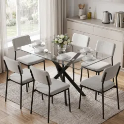 Mesa de Comedor Rectangular Moderna 6 Personas Tablero Vidrio Templado Patas Cruzadas de Acero 120x65 cm Transpa... - Ogal.Es