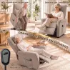 Sillón Relax Reclinable Eléctrico Levanta Personas 155° de Chenilla con Mando Asiento de Muelles Reposapiés Marrón - Ogal.Es