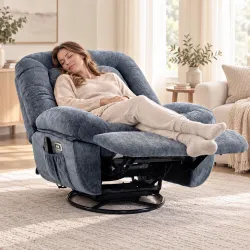 Sillón Relax Reclinable Eléctrico con Calor Lumbar Masaje Giro y Balanceo Reposapiés Asiento Extraancho Puerto U... - Ogal.Es