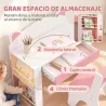 Juego de Mesa Infantil con Silla con Cajón y 4 Estantes Laterales Diseño de Orejitas de Zorro 3-8 Años Blanco y ... - Ogal.Es