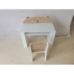 Juego de Mesa Infantil con Silla con Compartimento y 4 Estantes Laterales Montessori 3 a 8 Años Blanco y Natural - Ogal.Es
