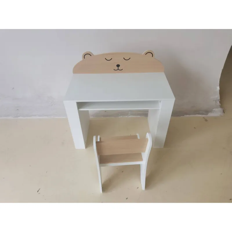 Juego de Mesa Infantil con Silla con Compartimento y 4 Estantes Laterales Montessori 3 a 8 Años Blanco y Natural - Ogal.Es